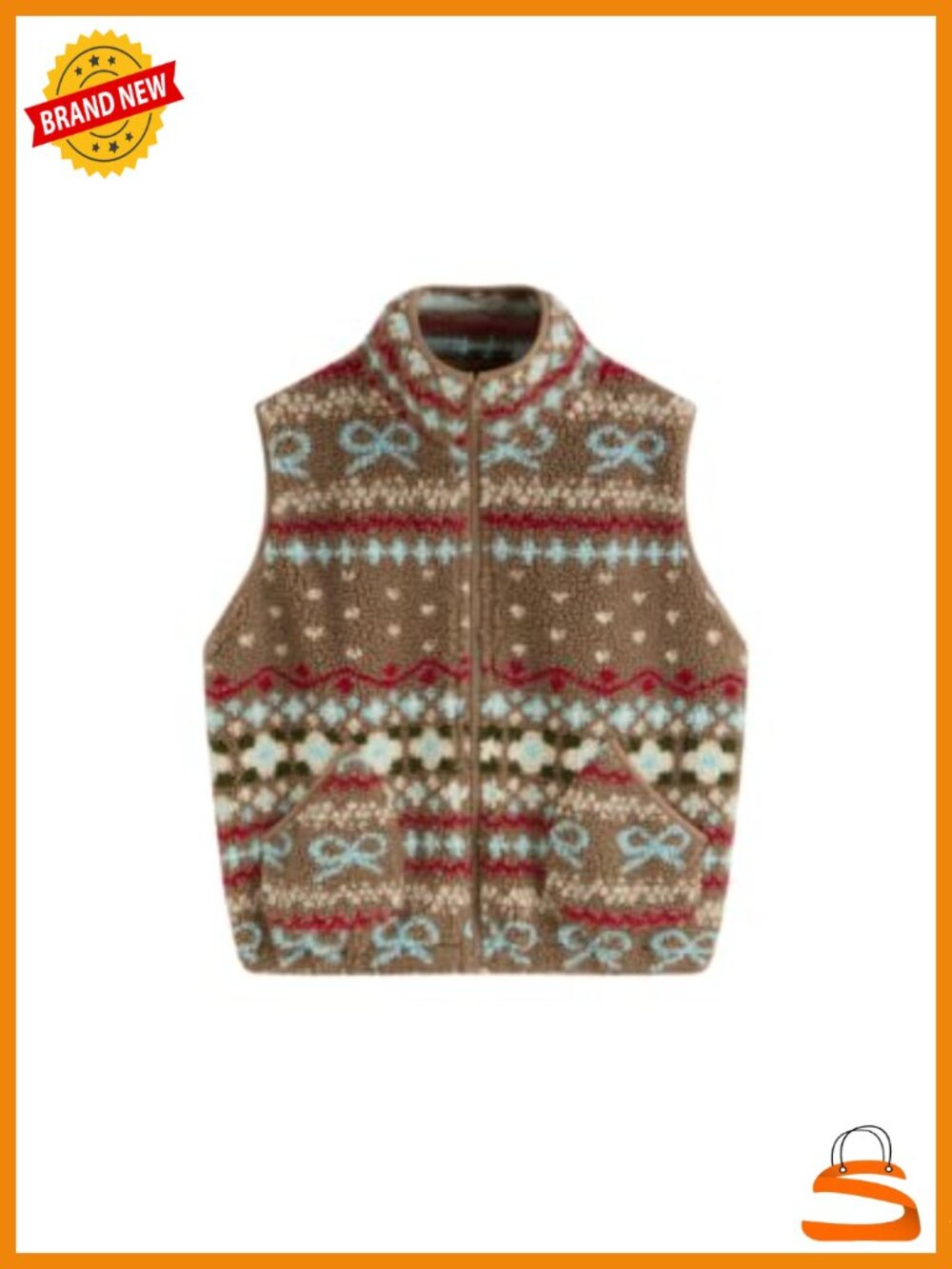 Sherpa Fleece Zip Up Cropped Vest with Pockets Women's